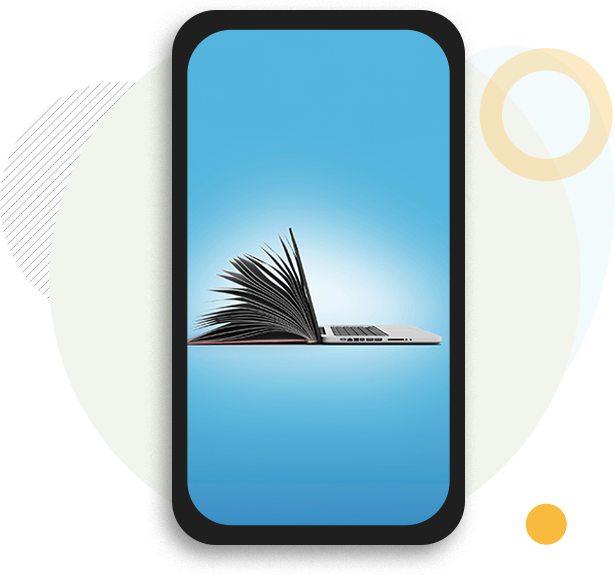 A phone with an open book on the screen.